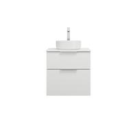 burgbad Eqio lavabo à poser en céramique, rond, au centre, meuble sous-lavabo inclus, largeur 600mm, SGUM060F6582C0001G0146, Couleur: Blanc mat / Blanc mat, poignée chromée G0146