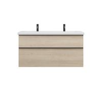 burgbad Eqio lavabo en céramique avec 2 trous pour robinetterie, meuble sous-lavabo inclus, largeur 1230mm, SEYR123F3180C0001G0252, Couleur: Décor Chêne Cashmere / Décor Chêne Cashmere, Poignée Noir M