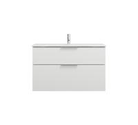 burgbad Eqio lavabo en verre avec meuble sous-lavabo, largeur 1020mm, SEYX102F2009A0070G0146, Couleur: Blanc brillant / Blanc brillant, poignée chromée G0146
