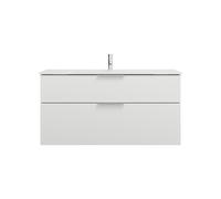 burgbad Eqio lavabo en verre avec meuble sous-lavabo, largeur 1220mm, SEYX122F2009A0070G0146, Couleur: Blanc brillant / Blanc brillant, poignée chromée G0146