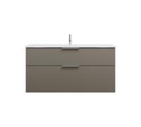burgbad Eqio lavabo en verre avec meuble sous-lavabo, largeur 1220mm, SEYX122F2010A0070G0146, Couleur: Gris brillant / Gris brillant, poignée chromée G0146