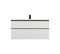 burgbad Eqio lavabo en verre avec meuble sous-lavabo, largeur 1220mm, SEYX122F6582A0070G0252, Couleur: Blanc mat / Blanc mat, poignée noire mat G0252