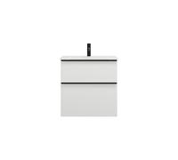 burgbad Eqio lavabo en verre avec meuble sous-lavabo, largeur 620mm, SEYX062F6582A0070G0252, Couleur: Blanc mat / Blanc mat, poignée noire mat G0252