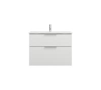 burgbad Eqio lavabo en verre avec meuble sous-lavabo, largeur 820mm, SEYX082F2009A0070G0146, Couleur: Blanc brillant / Blanc brillant, poignée chromée G0146