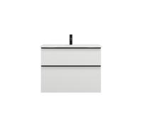 burgbad Eqio lavabo en verre avec meuble sous-lavabo, largeur 820mm, SEYX082F2009A0070G0252, Couleur: Blanc brillant / Blanc brillant, poignée noire mate G0252