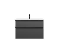 burgbad Eqio lavabo en verre avec meuble sous-lavabo, largeur 920mm, SEYX092F6584A0070G0252, Couleur: Gris foncé mat / Gris foncé mat, poignée noire mat G0252