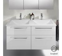 Burgbad Eqio Meuble avec plan vasque double en fonte minérale, 4 tiroirs, SEYW122F2009C0001P95,