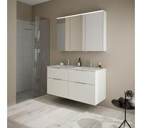 Set burgbad Eqio, composé d'une armoire de toilette à droite, d'un double lavabo Slim en céramique et d'un meuble sous lavabo, largeur 1220mm, SHCR122LF2009C0001G0146, Couleur: Blanc brillant / Blanc 