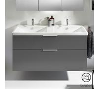 burgbad Eqio double lavabo en céramique y compris meuble sous-lavabo avec 2 tiroirs, largeur 1230mm, SEYS123F2010C0001G0146, Couleur: Gris brillant / Gris brillant, poignée chromée G0146