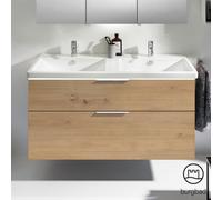 burgbad Eqio double lavabo en céramique, meuble sous-lavabo avec éclairage LED inclus, avec 2 tiroirs, largeur 1230mm, SEZC123F5662C0001G0146, Couleur: Décor chêne Urban / Décor chêne Urban, Poignée c