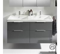 burgbad Eqio double lavabo en céramique, meuble sous-lavabo avec éclairage LED inclus, avec 4 tiroirs, largeur 1230mm, SEZD123F2010C0001G0146, Couleur: Gris brillant / Gris brillant, poignée chromée G