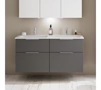 burgbad Eqio double lavabo en fonte minérale, meuble sous-lavabo avec 4 tiroirs inclus, largeur 1220mm, SHCF122F6584C0001G0146, Couleur: Gris foncé mat / Gris foncé mat, poignée chromée G0146