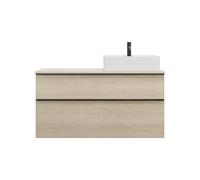burgbad Eqio meuble sous-lavabo avec plan de toilette, découpe à droite, 2 tiroirs, largeur 1200mm, WXXI120RF3180G0252, Couleur: Décor Chêne Cashmere / Décor Chêne Cashmere, Poignée Noir Mat G0252