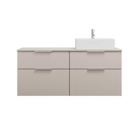 burgbad Eqio meuble sous-lavabo avec plan de toilette, découpe à droite, 4 tiroirs, largeur 1400mm, SGUU140RF6583G0146, Couleur: Gris clair mat / Gris clair mat, poignée chromée G0146
