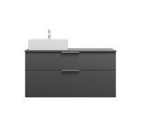 burgbad Eqio meuble sous-lavabo avec plan de toilette, découpe à gauche, 2 tiroirs, largeur 1200mm, WXXI120LF6584G0146, Couleur: Gris foncé mat / Gris foncé mat, poignée chromée G0146
