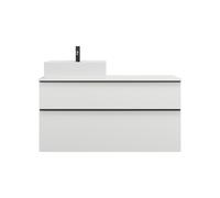 burgbad Eqio meuble sous-lavabo avec plan de toilette, découpe à gauche, 2 tiroirs, largeur 1200mm, WXXI120LF6582G0252, Couleur: Blanc mat / Blanc mat, poignée noire mat G0252