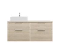 burgbad Eqio meuble sous-lavabo avec plan de toilette, découpe à gauche, 4 tiroirs, largeur 1400mm, SGUU140LF3180G0146, Couleur: Chêne Décor Cachemire / Chêne Décor Cachemire, manche G0146