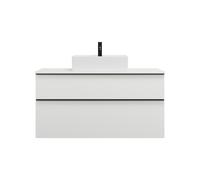 burgbad Eqio meuble sous-lavabo avec plan de toilette, découpe au centre, 2 tiroirs, largeur 1200mm, WXXH120F6582G0252, Couleur: Blanc mat / Blanc mat, poignée noire mat G0252