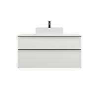 burgbad Eqio meuble sous-lavabo avec plan de toilette, découpe au centre, 2 tiroirs, largeur 1200mm, WXXH120F2009G0252, Couleur: Blanc brillant / Blanc brillant, poignée noire mate G0252