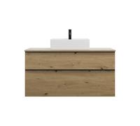 burgbad Eqio meuble sous-lavabo avec plan de toilette, découpe au centre, 2 tiroirs, largeur 1200mm, WXXH120F5662G0252, Couleur: Décor Chêne Urbain / Décor Chêne Urbain, Poignée Noir Mat G0252