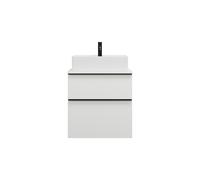 burgbad Eqio meuble sous-lavabo avec plan de toilette, découpe au centre, 2 tiroirs, largeur 600mm, WXXH060F2009G0252, Couleur: Blanc brillant / Blanc brillant, poignée noire mate G0252