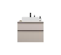 burgbad Eqio meuble sous-lavabo avec plan de toilette, découpe au centre, 2 tiroirs, largeur 800mm, WXXH080F6583G0252, Couleur: Gris clair mat / Gris clair mat, poignée profilée noir mat G0252