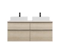 burgbad Eqio meuble sous-lavabo y compris plan de toilette avec 4 tiroirs, pour 2 vasques à poser, largeur 1400mm, SGUV140F3180G0252, Couleur: Décor Chêne Cashmere / Décor Chêne Cashmere, Poignée Noir