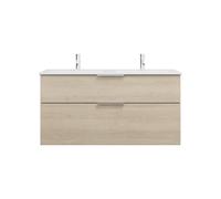 burgbad Eqio Slim double lavabo en céramique, meuble sous-lavabo avec 2 tiroirs inclus, 1220x490x620mm, SHBX122F3180C0001G0146, Couleur: Chêne Décor Cachemire / Chêne Décor Cachemire, manche G0146