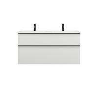 burgbad Eqio Slim double lavabo en céramique, meuble sous-lavabo avec 2 tiroirs inclus, 1220x490x620mm, SHBX122F2009C0001G0252, Couleur: Blanc brillant / Blanc brillant, poignée noire mate G0252
