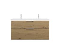 burgbad Eqio Slim double lavabo en céramique, meuble sous-lavabo avec éclairage LED inclus, avec 2 tiroirs, 1220x490x640mm, SHBY122F5662C0001G0146, Couleur: Décor chêne Urban / Décor chêne Urban, Poig