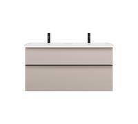 burgbad Eqio Slim double lavabo en céramique, meuble sous-lavabo avec éclairage LED inclus, avec 2 tiroirs, 1220x490x640mm, SHBY122F6583C0001G0252, Couleur: Gris clair mat / Gris clair mat, poignée pr