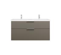 burgbad Eqio Slim double lavabo en céramique, meuble sous-lavabo avec éclairage LED inclus, avec 2 tiroirs, 1220x490x640mm, SHBY122F2010C0001G0146, Couleur: Gris brillant / Gris brillant, poignée chro