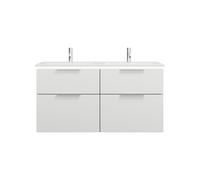 burgbad Eqio Slim double lavabo en céramique, meuble sous-lavabo avec éclairage LED inclus, avec 4 tiroirs, 1220x490x640mm, SHCA122F6582C0001G0146, Couleur: Blanc mat / Blanc mat, poignée chromée G014