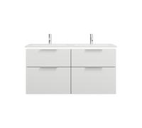 burgbad Eqio Slim double lavabo en céramique, meuble sous-lavabo avec éclairage LED inclus, avec 4 tiroirs, 1220x490x640mm, SHCA122F2009C0001G0146, Couleur: Blanc brillant / Blanc brillant, poignée ch