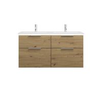 burgbad Eqio Slim double lavabo en céramique, meuble sous-lavabo avec éclairage LED inclus, avec 4 tiroirs, 1220x490x640mm, SHCA122F5662C0001G0146, Couleur: Décor chêne Urban / Décor chêne Urban, Poig