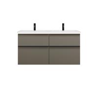 burgbad Eqio Slim double lavabo en céramique, meuble sous-lavabo avec éclairage LED inclus, avec 4 tiroirs, 1220x490x640mm, SHCA122F2010C0001G0252, Couleur: Gris brillant / Gris brillant, poignée prof