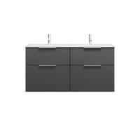 burgbad Eqio Slim double lavabo en céramique y compris meuble sous-lavabo avec 4 tiroirs, 1220x490x620mm, SHBZ122F6584C0001G0146, Couleur: Gris foncé mat / Gris foncé mat, poignée chromée G0146