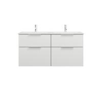 burgbad Eqio Slim double lavabo en céramique y compris meuble sous-lavabo avec 4 tiroirs, 1220x490x620mm, SHBZ122F6582C0001G0146, Couleur: Blanc mat / Blanc mat, poignée chromée G0146