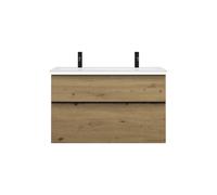 burgbad Eqio Slim lavabo en céramique avec 2 trous pour robinetterie, meuble sous-lavabo avec éclairage LED inclus, 1020x490x640mm, SHBW102F5662C0001G0252, Couleur: Décor Chêne Urbain / Décor Chêne Ur