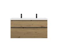 burgbad Eqio Slim lavabo en céramique avec 2 trous pour robinetterie, meuble sous-lavabo avec éclairage LED inclus, 1220x490x640mm, SHBW122F5662C0001G0252, Couleur: Décor Chêne Urbain / Décor Chêne Ur