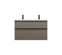 burgbad Eqio Slim lavabo en céramique avec 2 trous pour robinetterie, meuble sous-lavabo inclus, 1020x490x620mm, SHBV102F2010C0001G0252, Couleur: Gris brillant / Gris brillant, poignée profilée Noir m