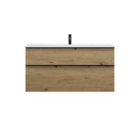 burgbad Eqio Slim lavabo en céramique avec meuble sous-lavabo, 1220x490x620mm, SHBT122F5662C0001G0252, Couleur: Décor Chêne Urbain / Décor Chêne Urbain, Poignée Noir Mat G0252