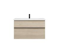 burgbad Eqio Slim lavabo en céramique avec meuble sous-lavabo et éclairage LED, 1020x490x640mm, SHBU102F3180C0001G0252, Couleur: Décor Chêne Cashmere / Décor Chêne Cashmere, Poignée Noir Mat G0252