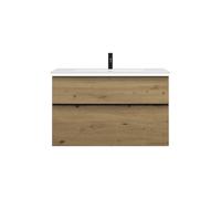 burgbad Eqio Slim lavabo en céramique avec meuble sous-lavabo et éclairage LED, 1020x490x640mm, SHBU102F5662C0001G0252, Couleur: Décor Chêne Urbain / Décor Chêne Urbain, Poignée Noir Mat G0252