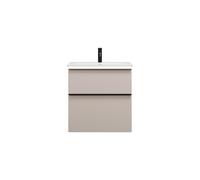 burgbad Eqio Slim lavabo en céramique avec meuble sous-lavabo et éclairage LED, 620x490x640mm, SHBU062F6583C0001G0252, Couleur: Gris clair mat / Gris clair mat, poignée profilée noir mat G0252
