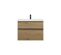 burgbad Eqio Slim lavabo en céramique avec meuble sous-lavabo et éclairage LED, 820x490x640mm, SHBU082F5662C0001G0252, Couleur: Décor Chêne Urbain / Décor Chêne Urbain, Poignée Noir Mat G0252