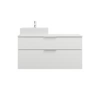 burgbad Eqio vasque à poser en céramique, carré, à gauche, avec meuble sous-lavabo à 2 tiroirs, largeur 1200mm, SGUQ120LF6582C0001G0146, Couleur: Blanc mat / Blanc mat, poignée chromée G0146