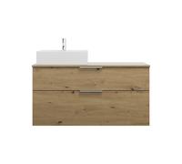 burgbad Eqio vasque à poser en céramique, carré, à gauche, avec meuble sous-lavabo à 2 tiroirs, largeur 1200mm, SGUQ120LF5662C0001G0146, Couleur: Décor chêne Urban / Décor chêne Urban, Poignée chromée