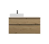 burgbad Eqio vasque à poser en céramique, carré, à gauche, avec meuble sous-lavabo à 2 tiroirs, largeur 1200mm, SGUQ120LF5662C0001G0252, Couleur: Décor Chêne Urbain / Décor Chêne Urbain, Poignée Noir