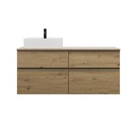 burgbad Eqio vasque à poser en céramique, carré, à gauche, avec meuble sous-lavabo à 4 tiroirs, largeur 1400mm, SGUS140LF5662C0001G0252, Couleur: Décor Chêne Urbain / Décor Chêne Urbain, Poignée Noir 